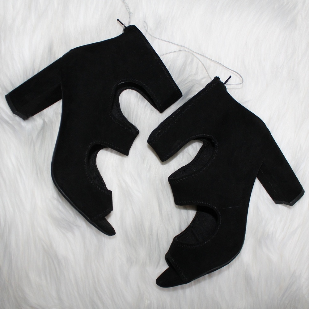Report Black Cutout Peep-Toe Block Heel Booties